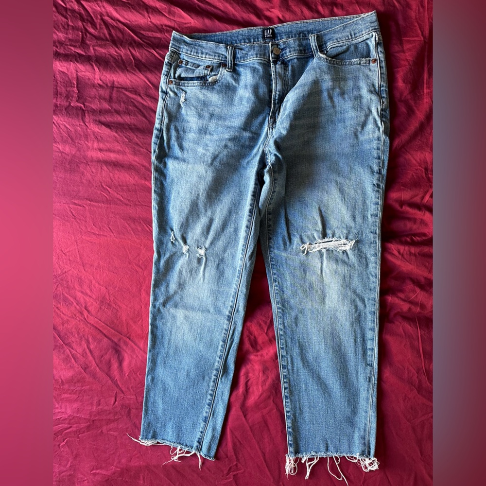 Gap Mid rise rip & repair Girlfriend Jeans (2020), Size 14/32 reg, light blue